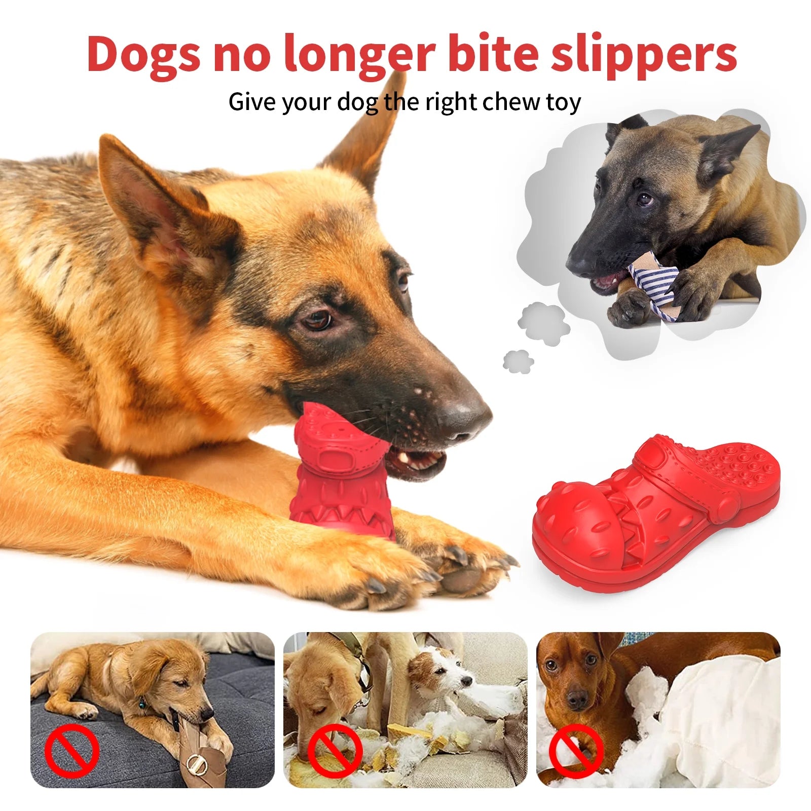 Dog Toys for Aggressive Chewers Large Breed, Slipper Shape Squeaky Dog Chew Toys for Aggressive Chewers Puppies Medium Large Dogs, Red