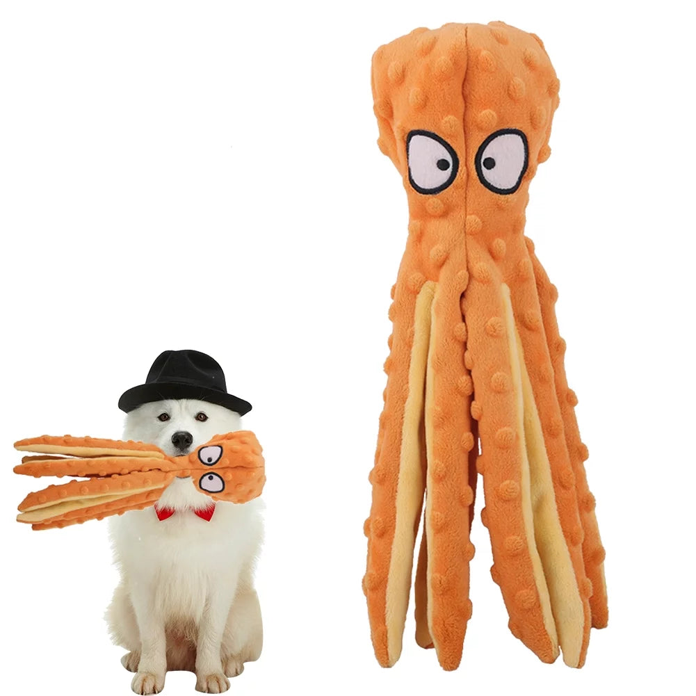 Dog Squeaky Toys Octopus - Plush Dog Toys with Sound Paper Filling for Puppy Teething, Durable Interactive Dog Chew Toys for Small & Medium Dogs, Orange