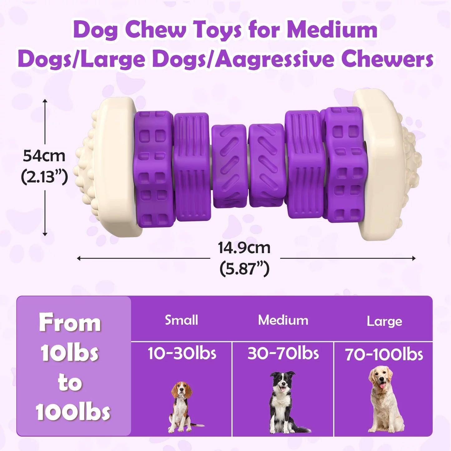 Interactive Dog Chew Toy-Brightly Colored Dog Enrichment Toy for Aggressive Chewers-Purple