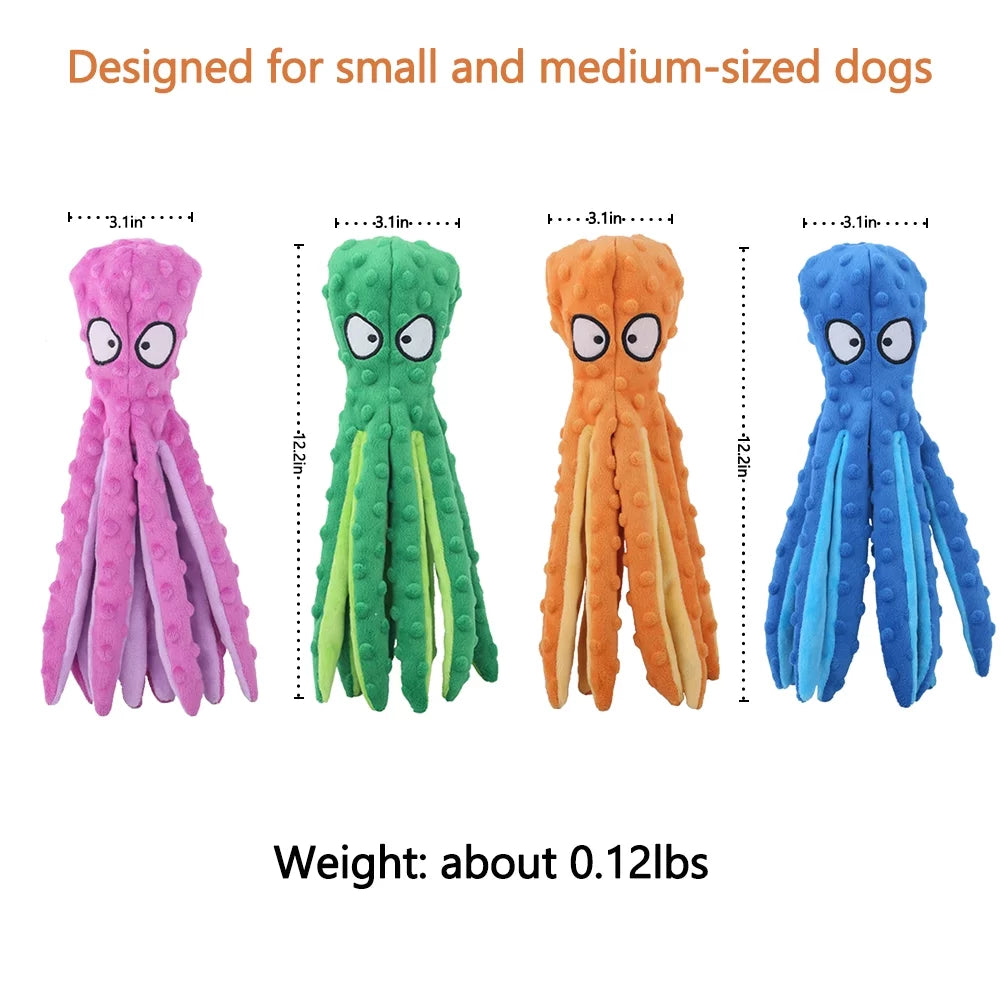 Dog Squeaky Toys Octopus - Plush Dog Toys with Sound Paper Filling for Puppy Teething, Durable Interactive Dog Chew Toys for Small & Medium Dogs, Orange