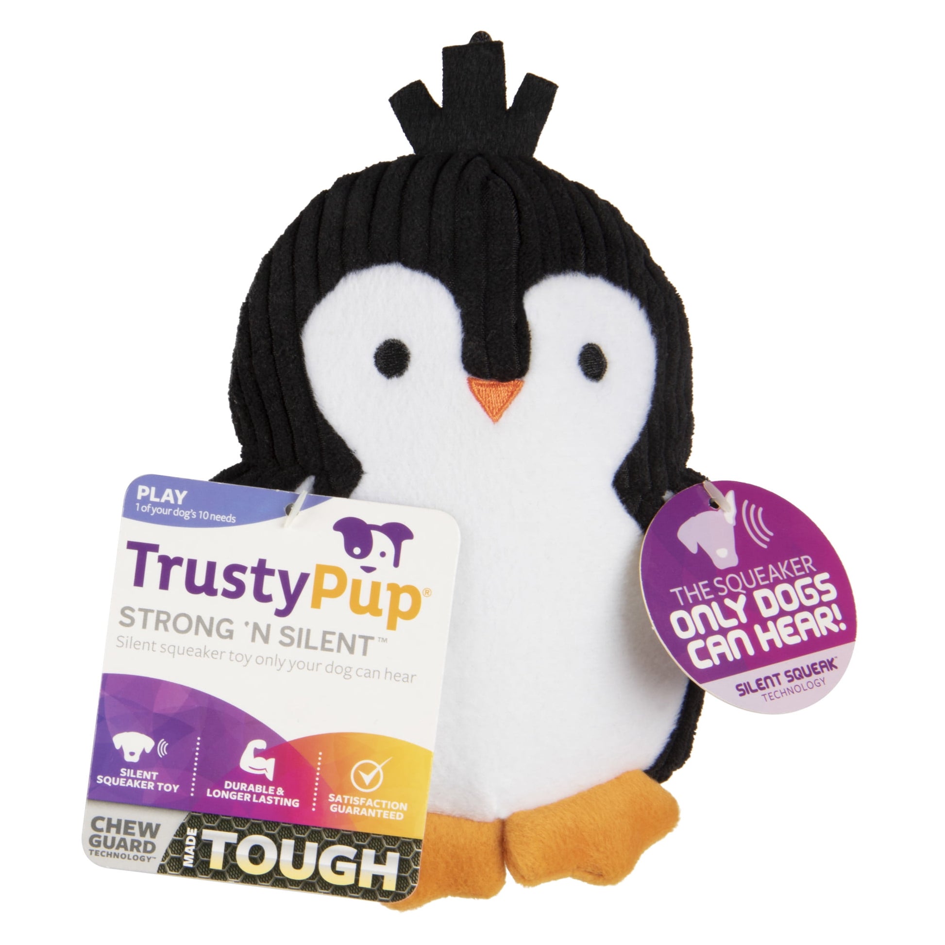 Penguin Ultrasonic Silent Squeaker Dog Toy, Soft Chew Resistant Plush, Medium