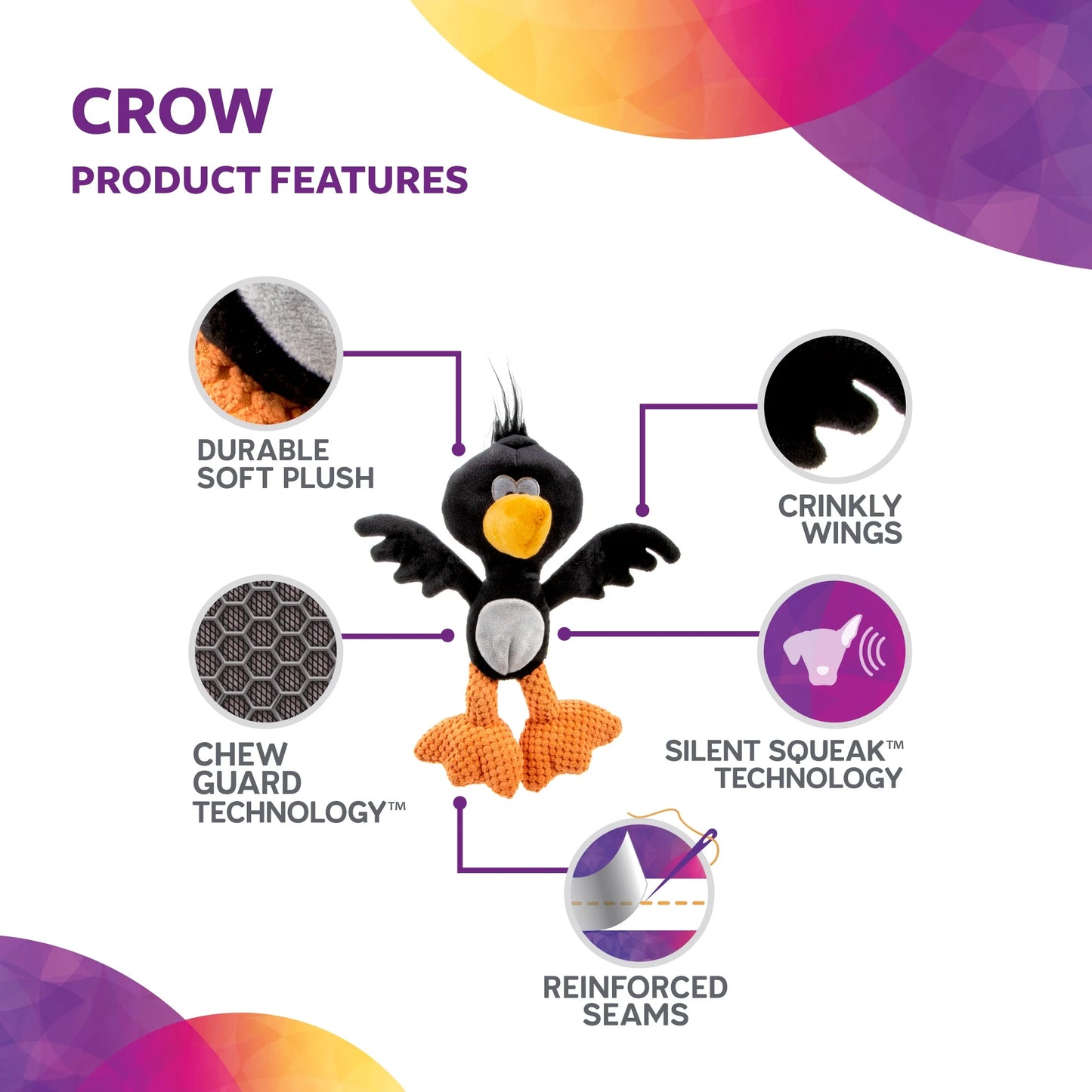 Birds Crow Silent Squeak Dog Toy, Chew Guard Technology - Medium