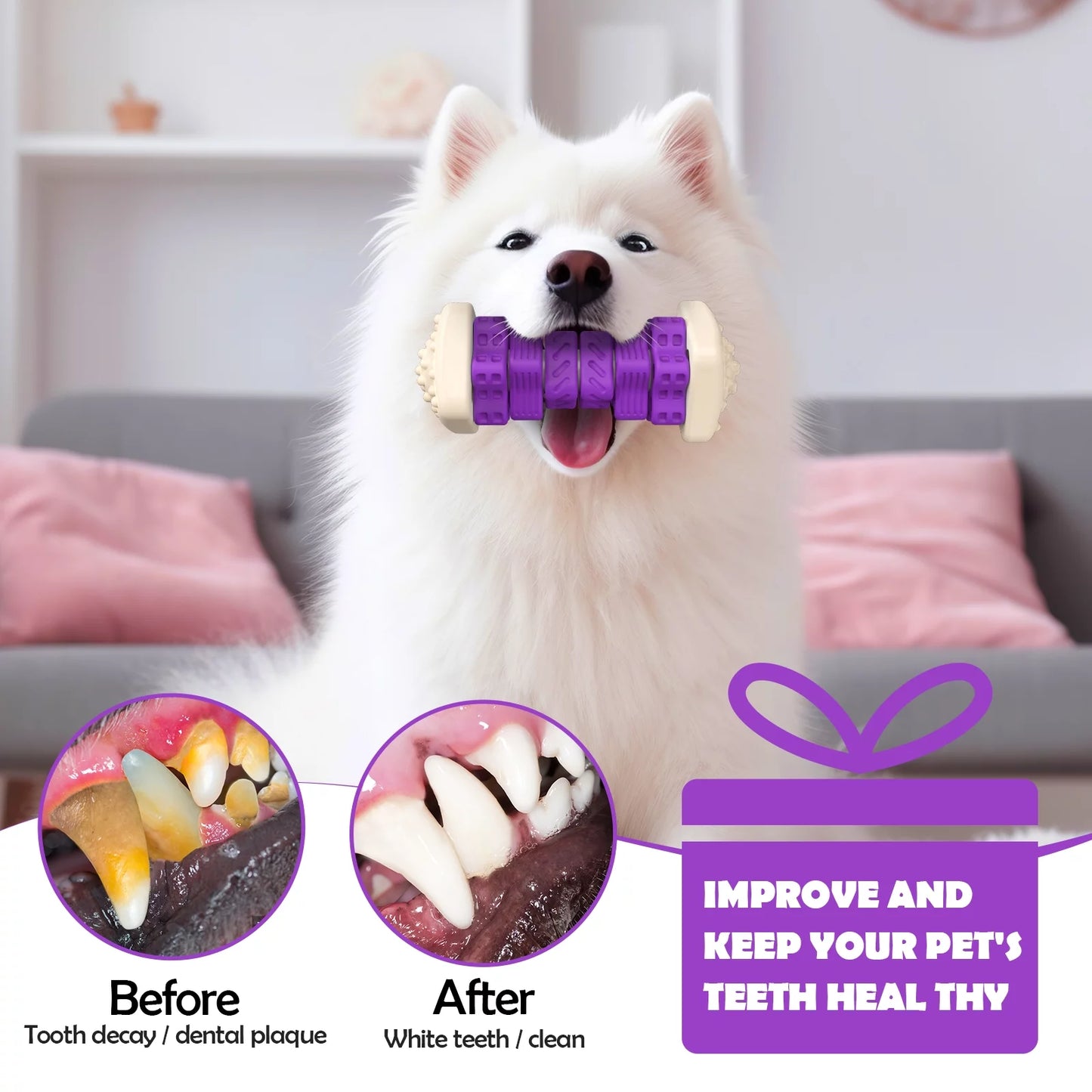 Interactive Dog Chew Toy-Brightly Colored Dog Enrichment Toy for Aggressive Chewers-Purple