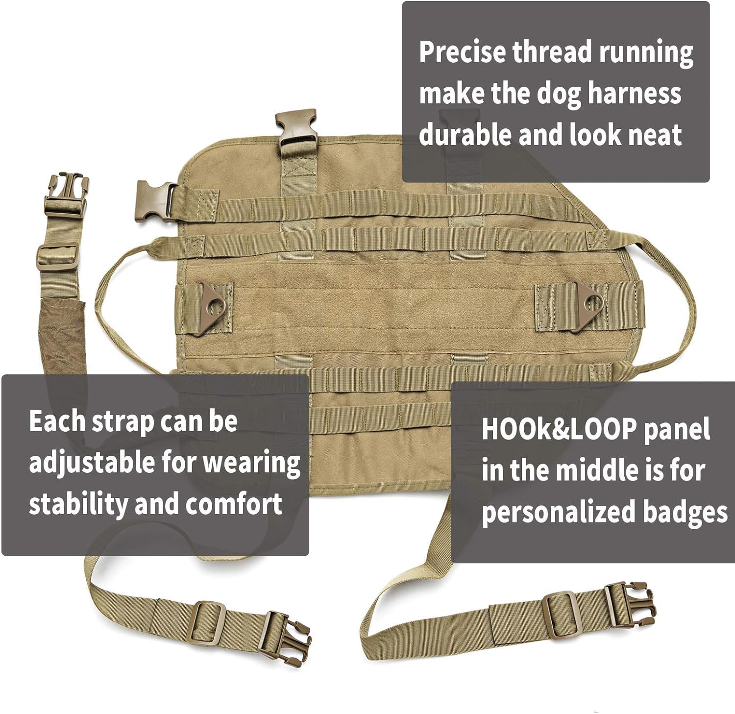 Tactical Dog Molle Vest Harness K9 Adjustable Outdoor Training Service Camouflage Harness with 3 Detachable Pouches Brown Size XL