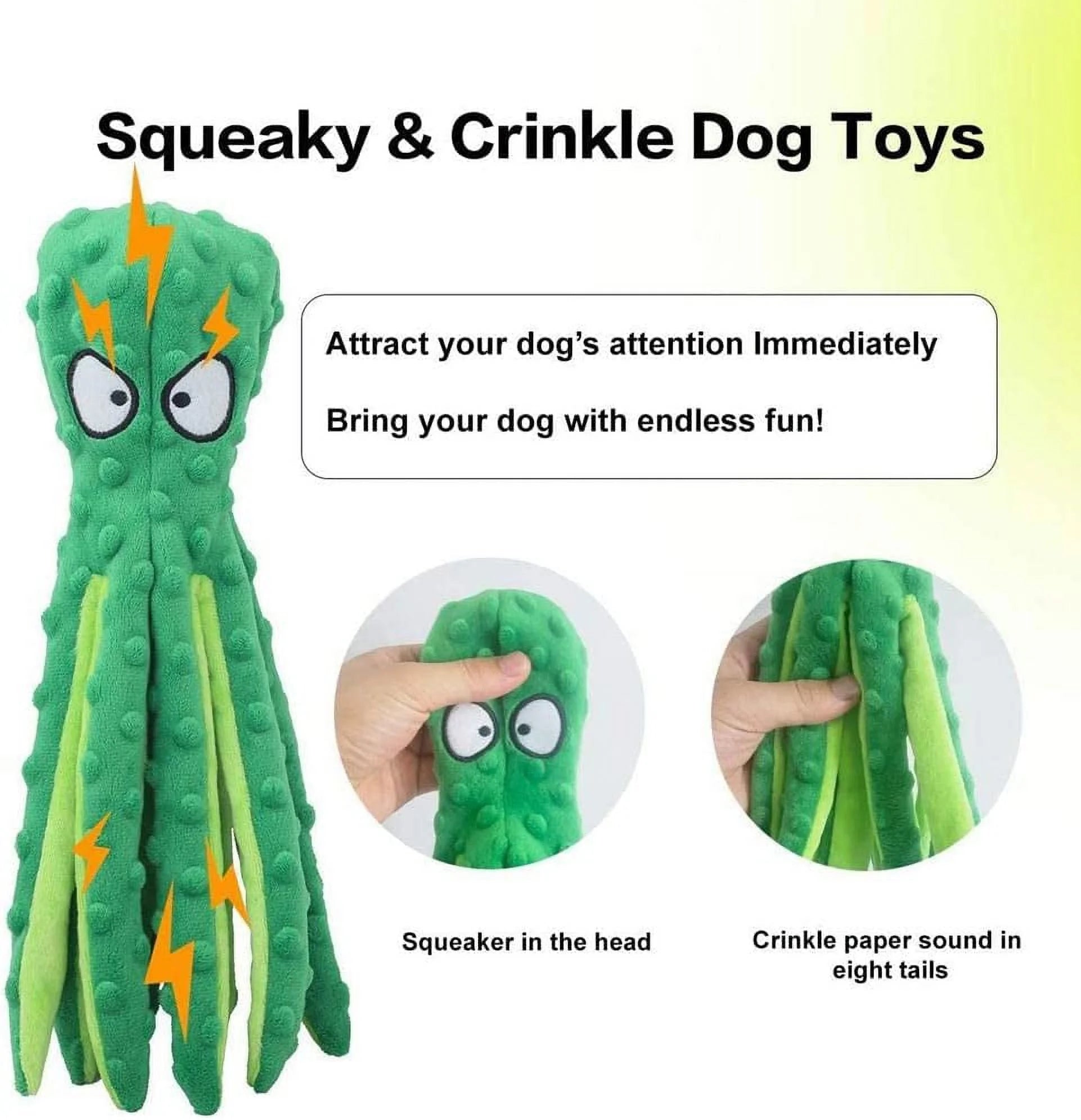 Squeaky Octopus Dog Toys for Large Dogs, No Stuffing Crinkle Paper Plush Dog Toys for Puppy Teething, Durable Interactive Dog Toys for Small Medium Dogs (Green)