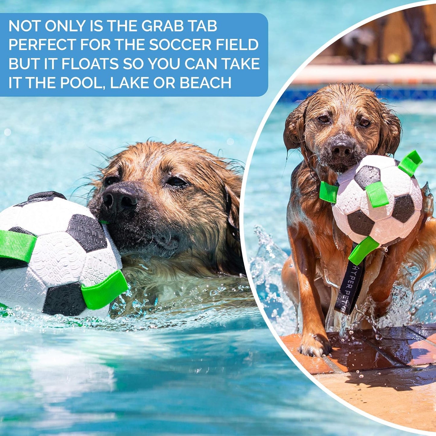 Grab Tabs Dog Soccer Ball with Straps (7.5") Indoor or Outdoor, Interactive Durable Fetch Dog Ball with Tug Toy for All Dog Breeds